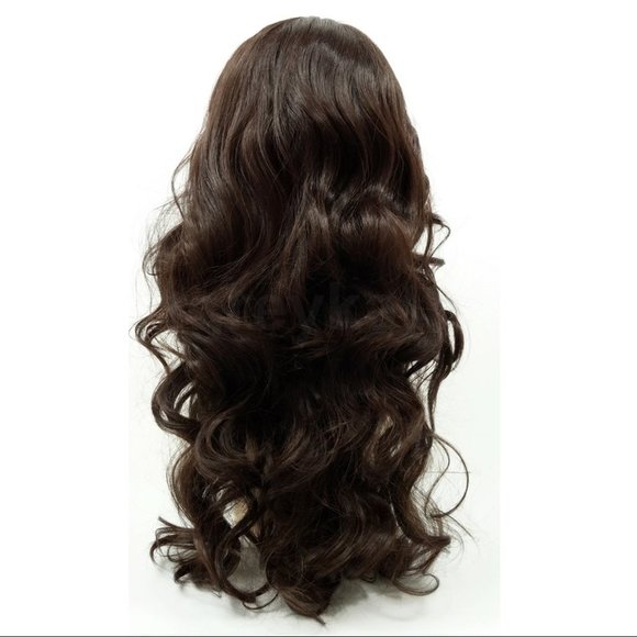 Dark brown heat resistant wavy lace front wig main image 5